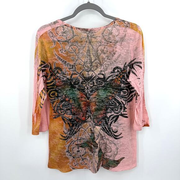 California Bloom Y2K Butterfly Burnout Top Size L - Picture 5 of 5